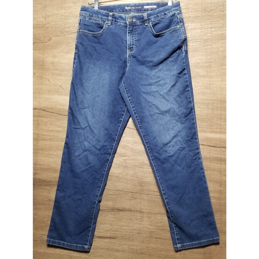 Style & Co Boyfriend Jeans Womens Size 10 Mid Rise Blue Denim Embellished